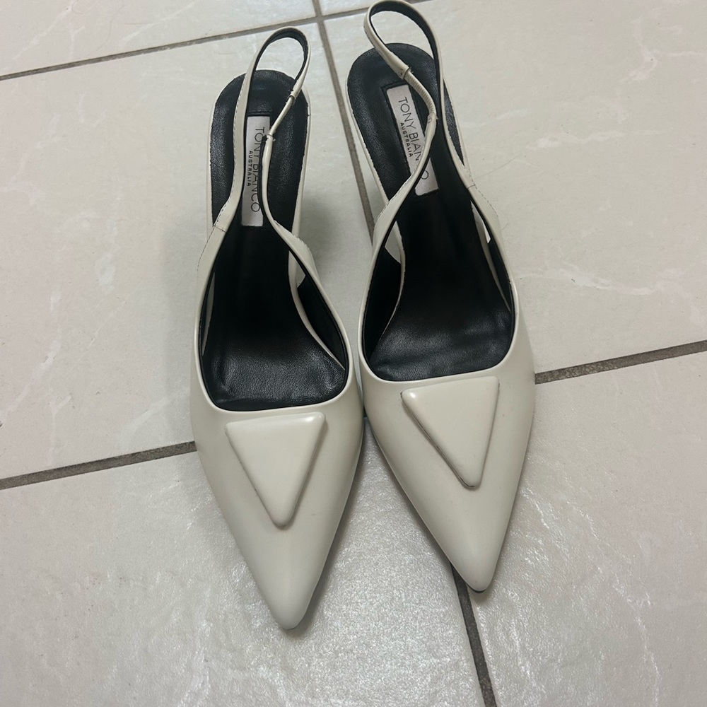 Tony Bianco White Slingback Kitten Heels